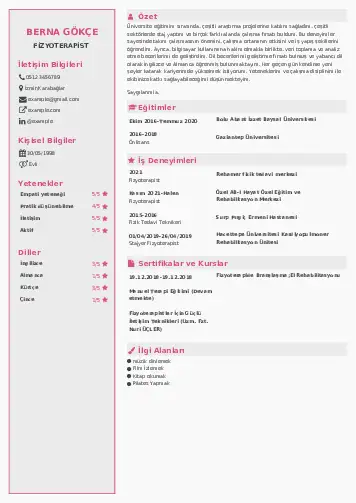 Fizyoterapist Cv Örnekleri cv indir